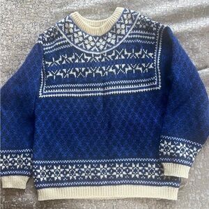 Beneton Blue and White Patterned Men's Sweater M